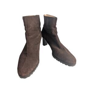 Ann Taylor Loft Dark Brown Suede Leather Heeled Ankle Boot Size 6.5 Fall